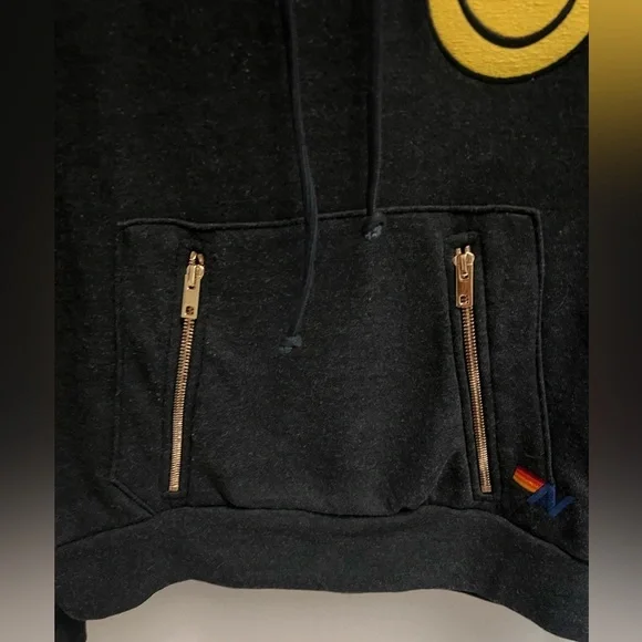 AVIATOR NATION Women’s Dark Grey Hoodie with Smily Face - Size X-Small - Picture 5 of 12